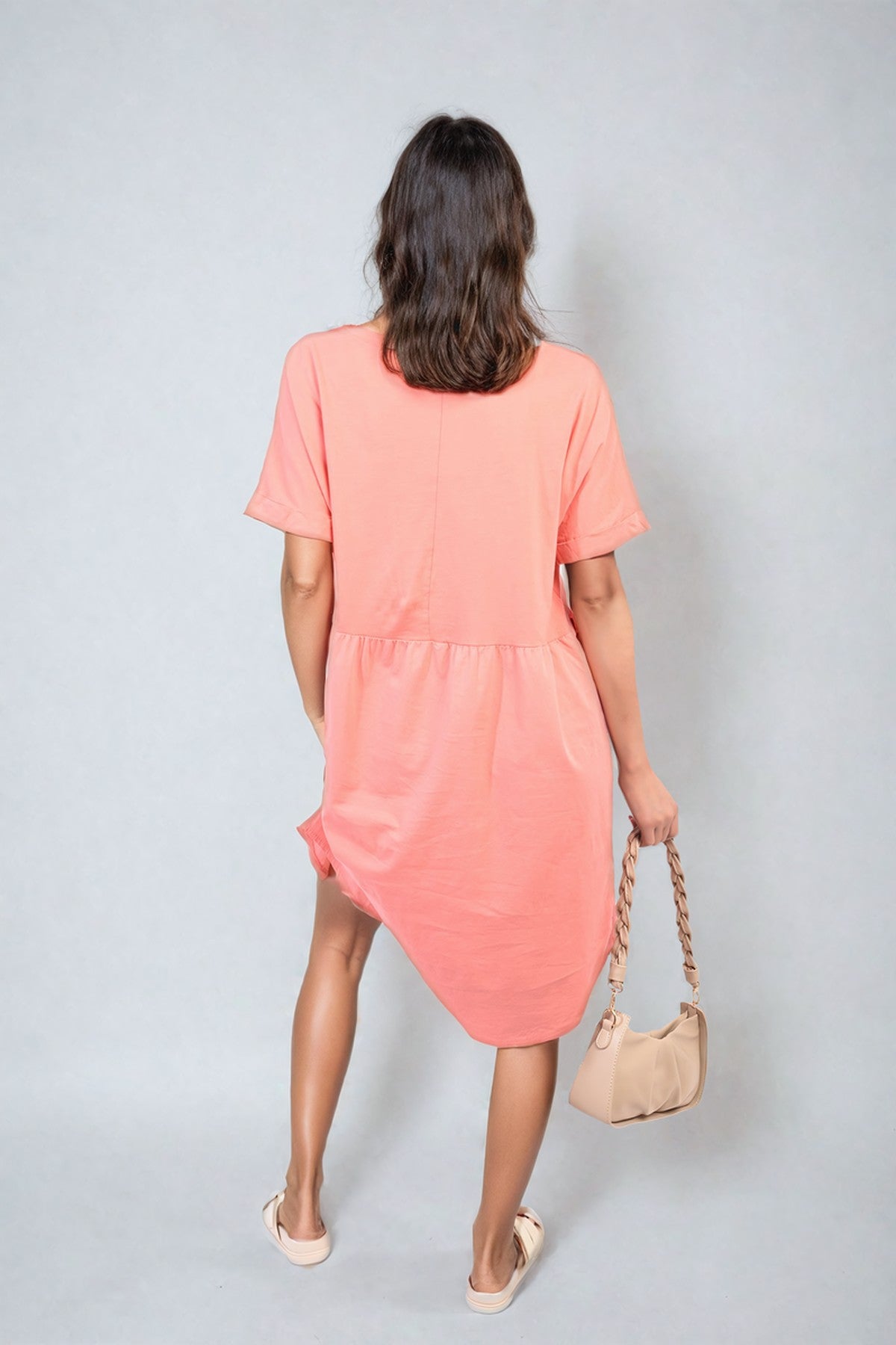 Aileen Short Sleeve Button Front Midi Dress - Coral