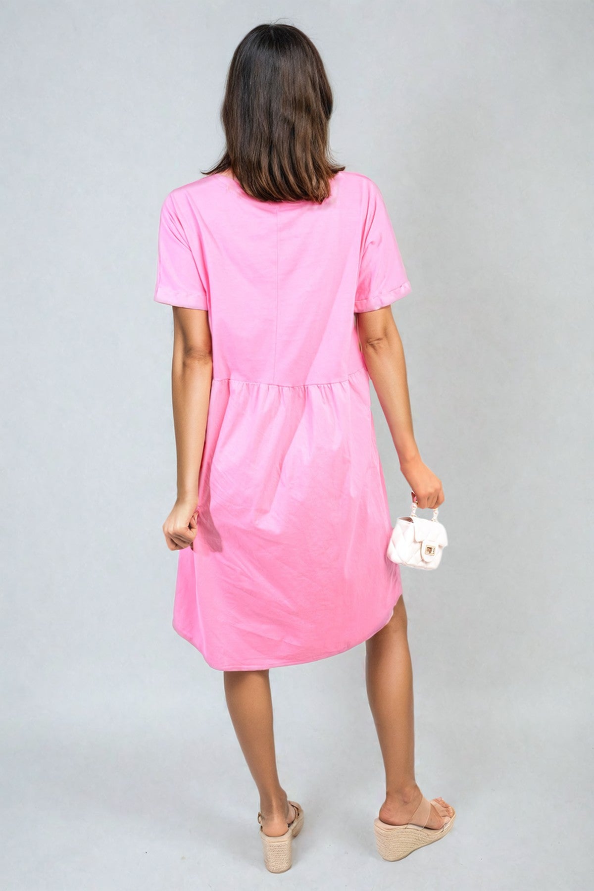 Aileen Short Sleeve Button Front Midi Dress - Fuschia