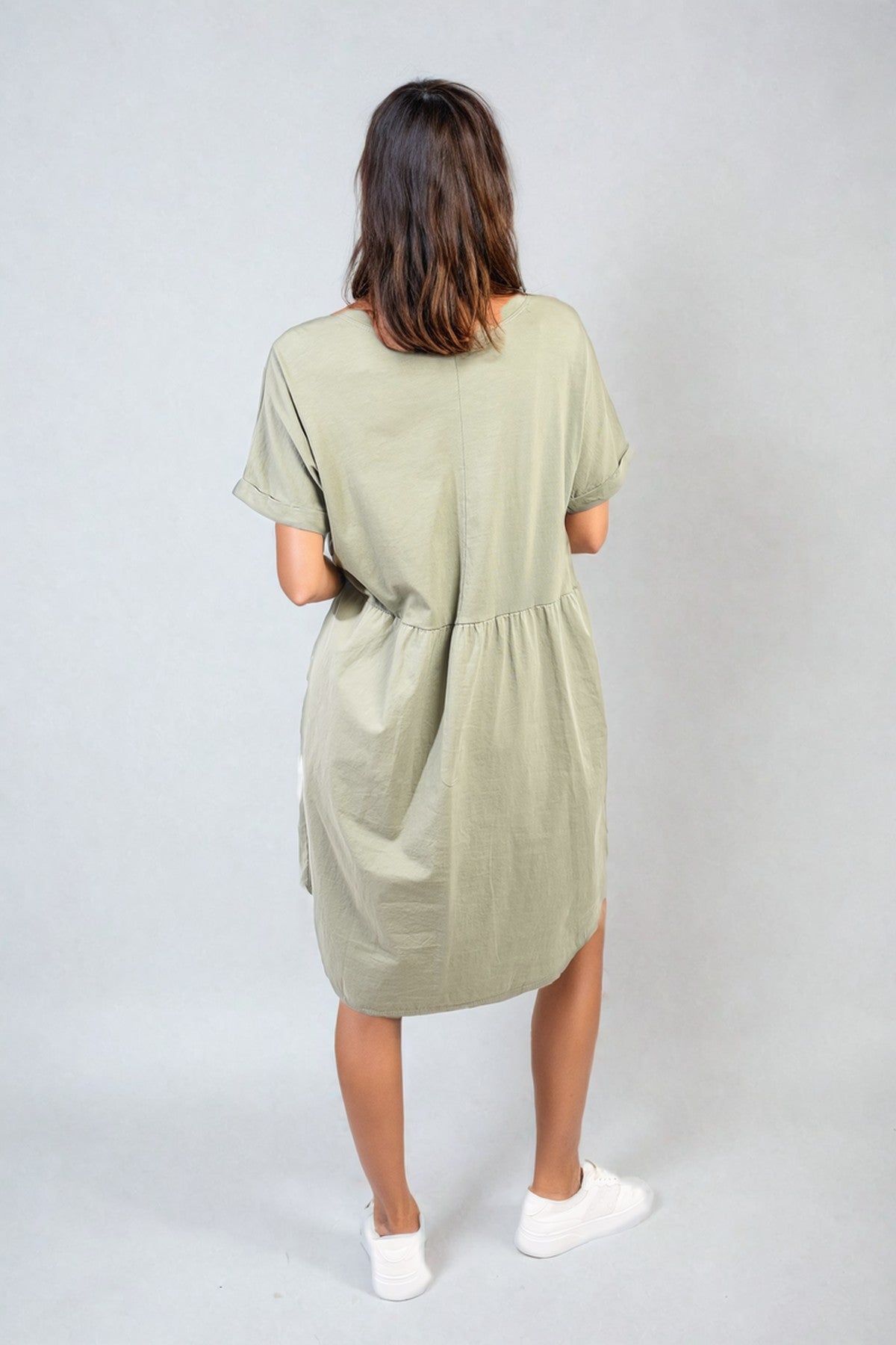 Aileen Short Sleeve Button Front Midi Dress - Khaki
