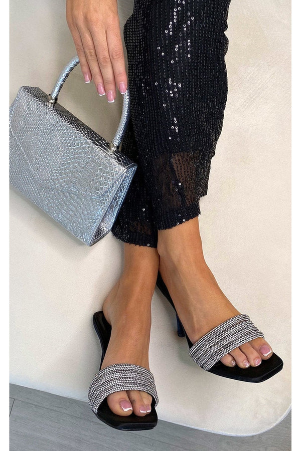 Aisha High Heel Sandals With Diamante Detailed Straps - Black