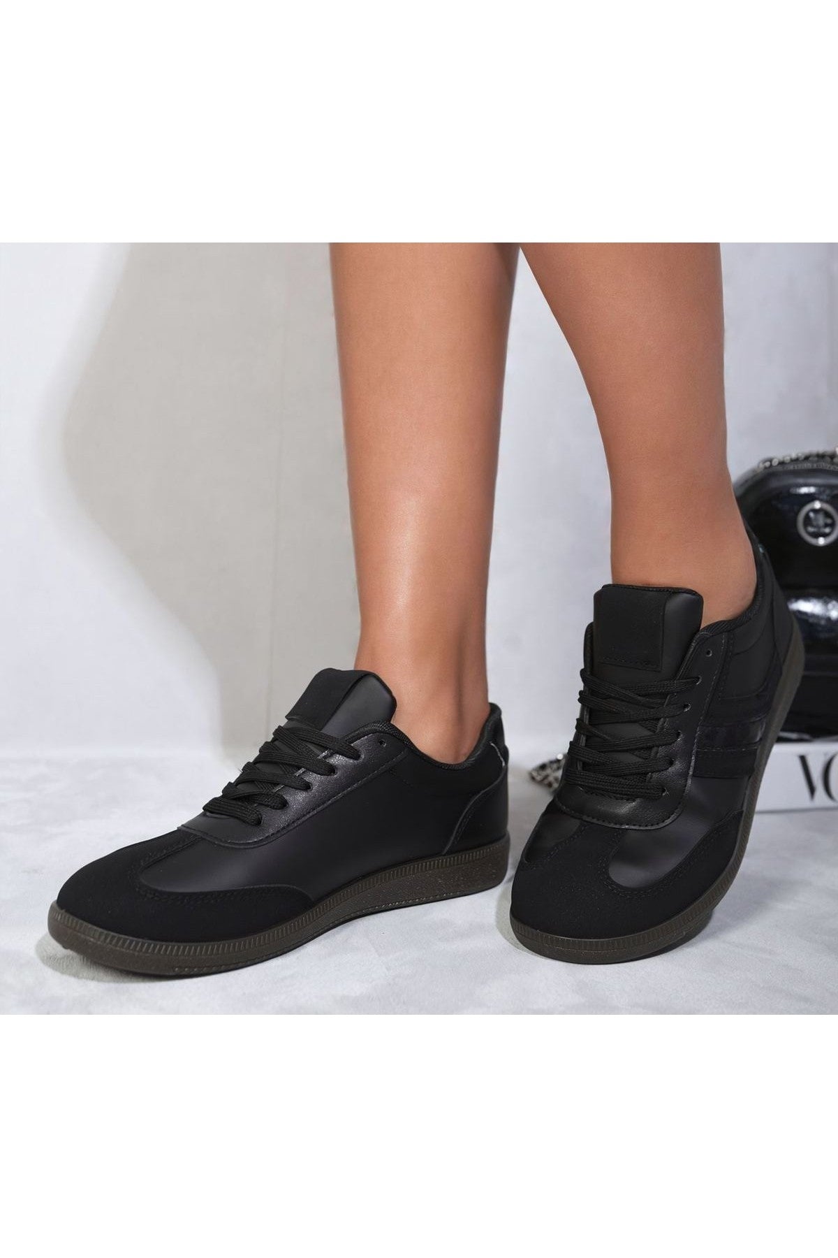 Aliyah Lace Up Stripe Platform Trainers - Black