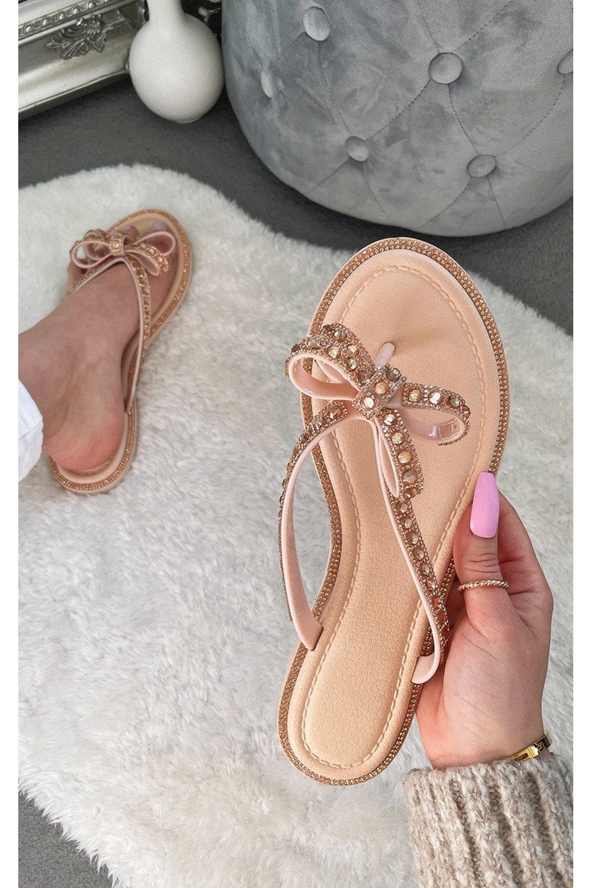 Alta Bow Detail Sandals - Nude