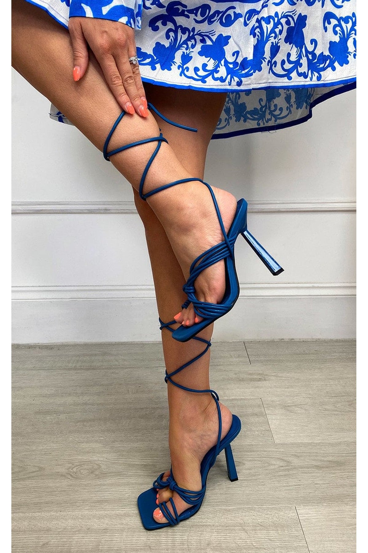 Amanda Strappy Lace Up Heels - Blue