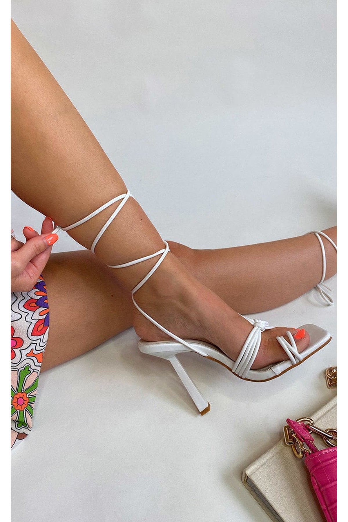Amanda Strappy Lace Up Heels - White
