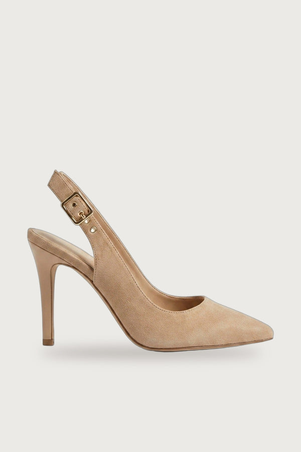 Anais Faux Suede Pointed Toe Heels - Beige