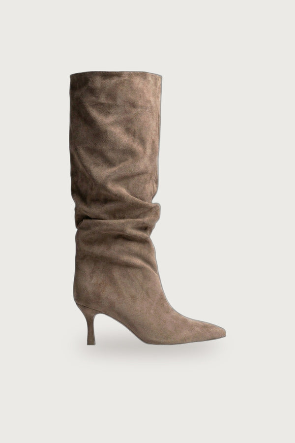Anais Faux Suede Slouch Knee High Stiletto Boots - Khaki