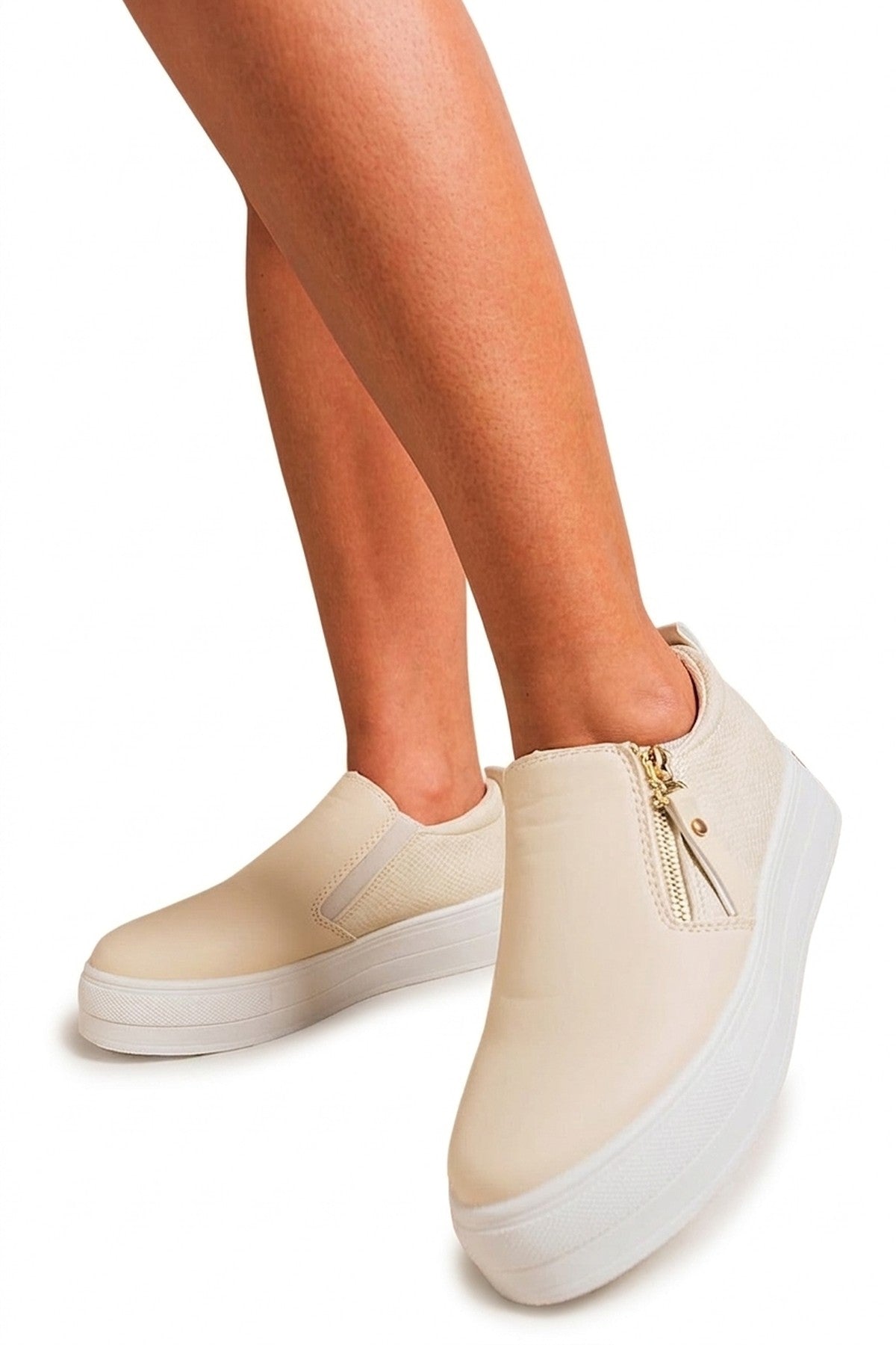 Andrea Zipper Decor Slip On Trainers - Beige_wb
