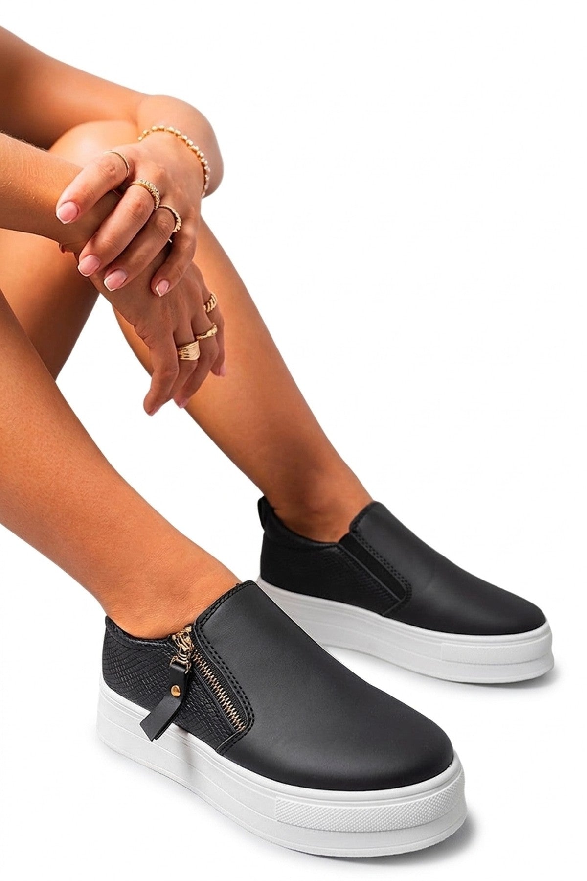 Andrea Zipper Decor Slip On Trainers - Black_wb