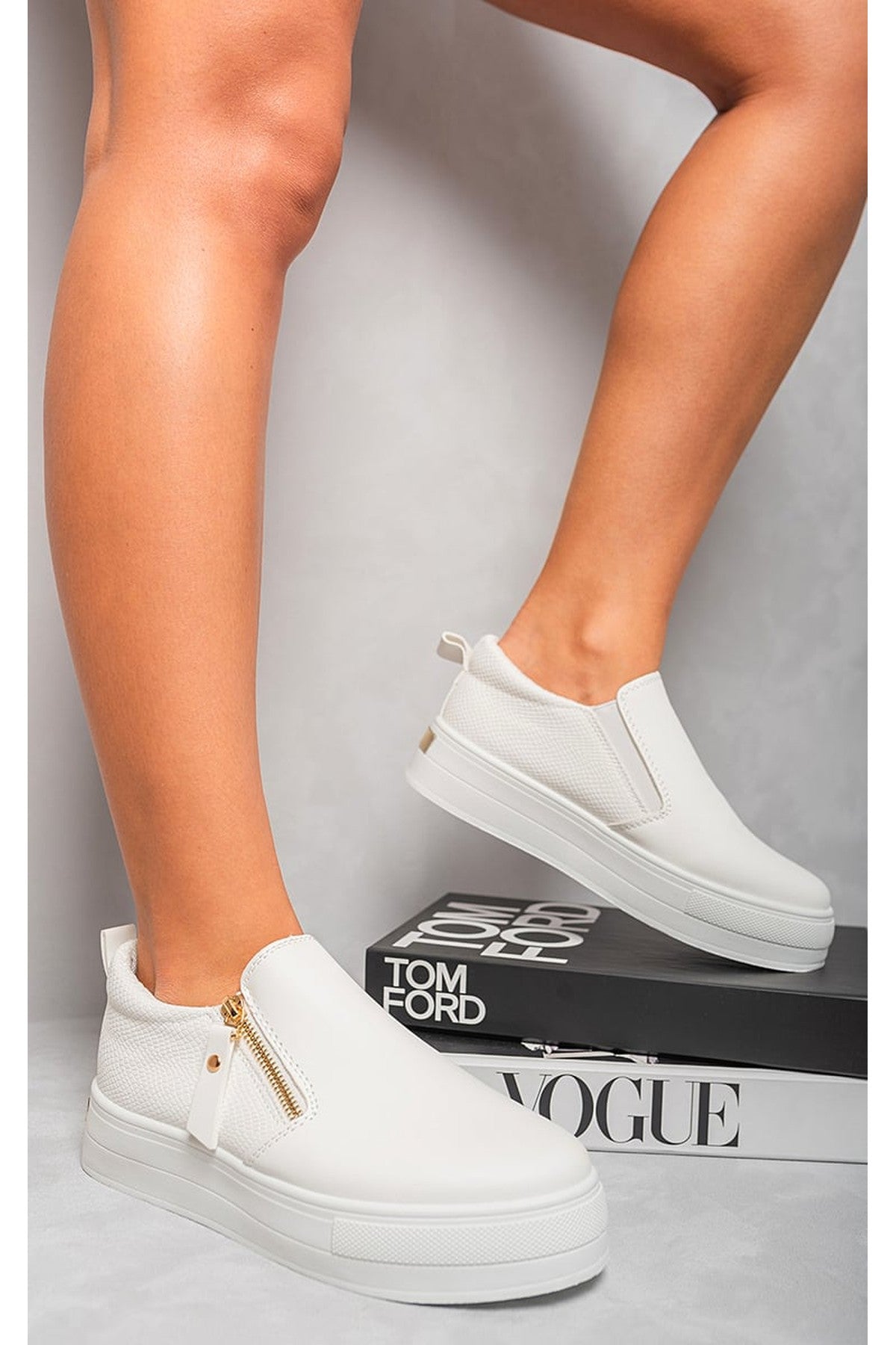 Andrea Zipper Decor Slip On Trainers - White