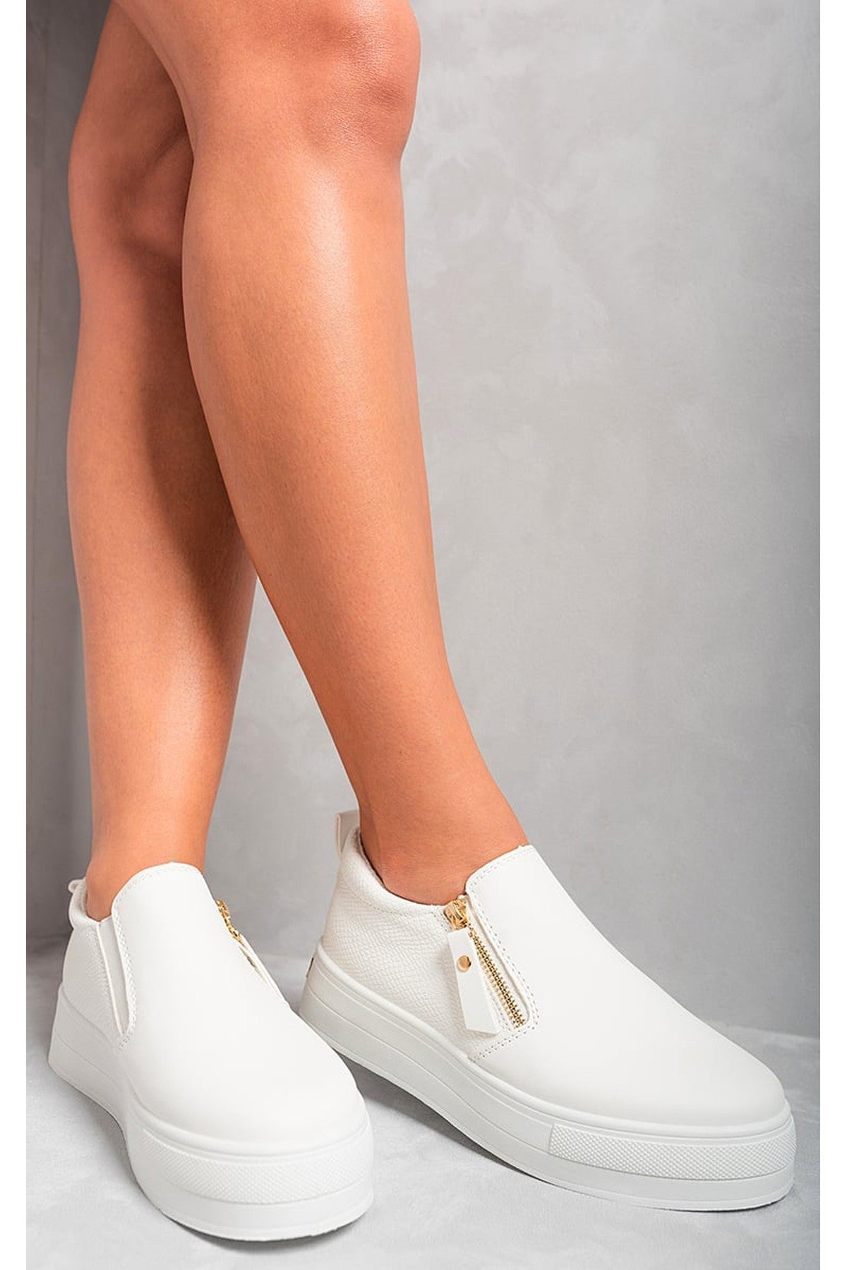 Andrea Zipper Decor Slip On Trainers - White