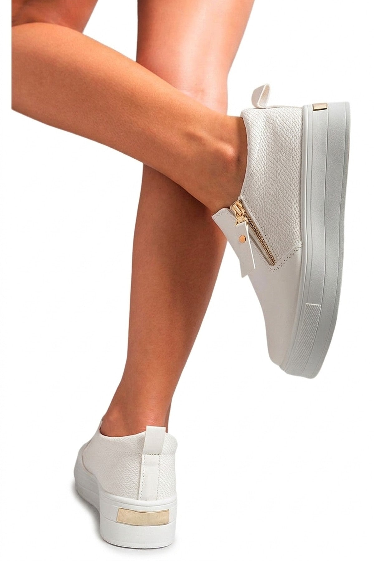 Andrea Zipper Decor Slip On Trainers - White_wb