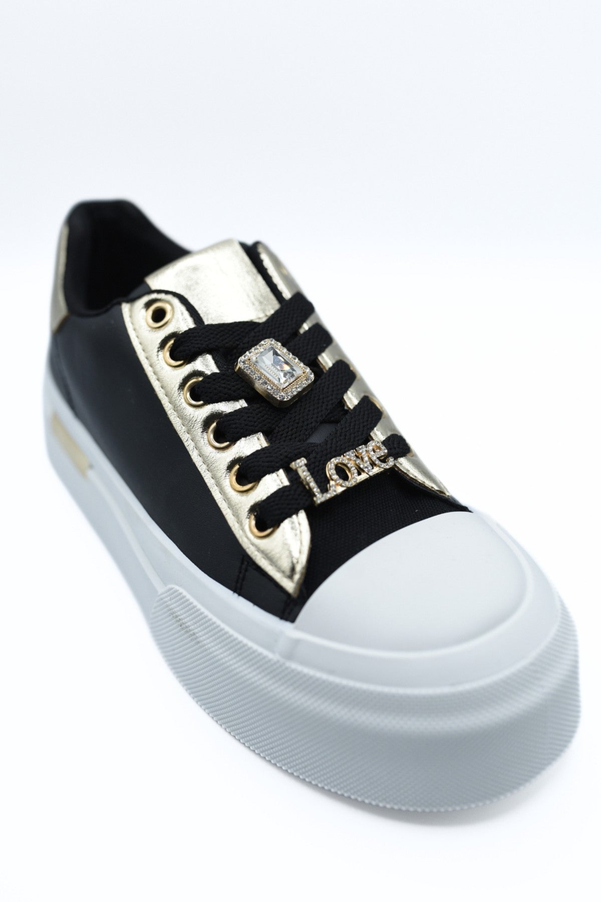 Angelah Lace Up Love Platform Trainers - Black
