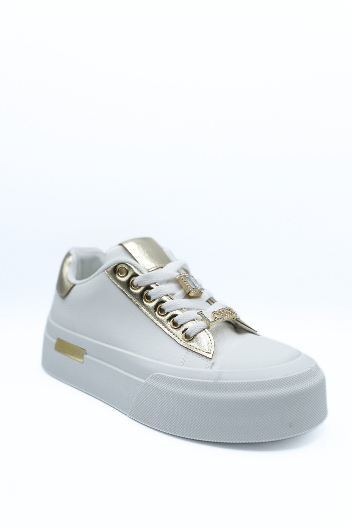 Angelah Lace Up Love Platform Trainers - Gold