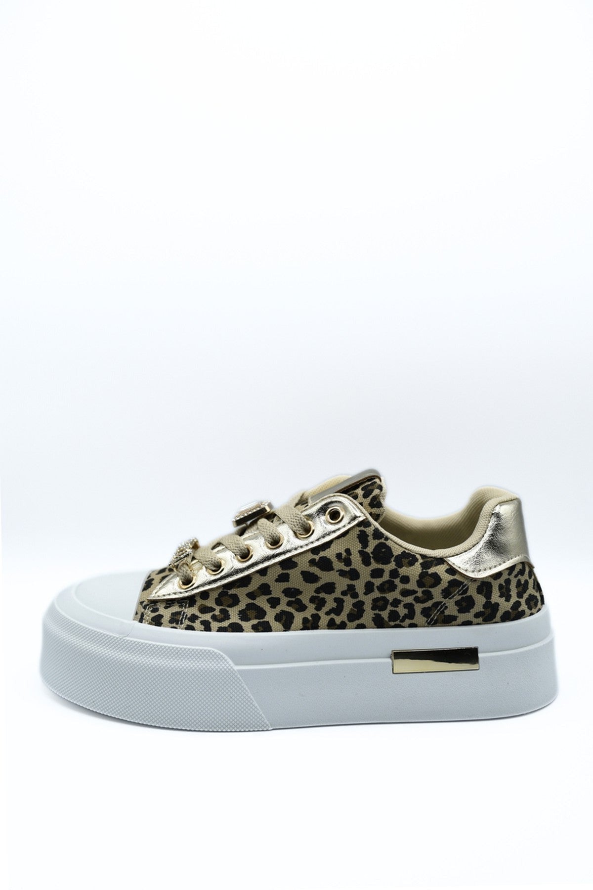Angelah Lace Up Love Platform Trainers - Leopard