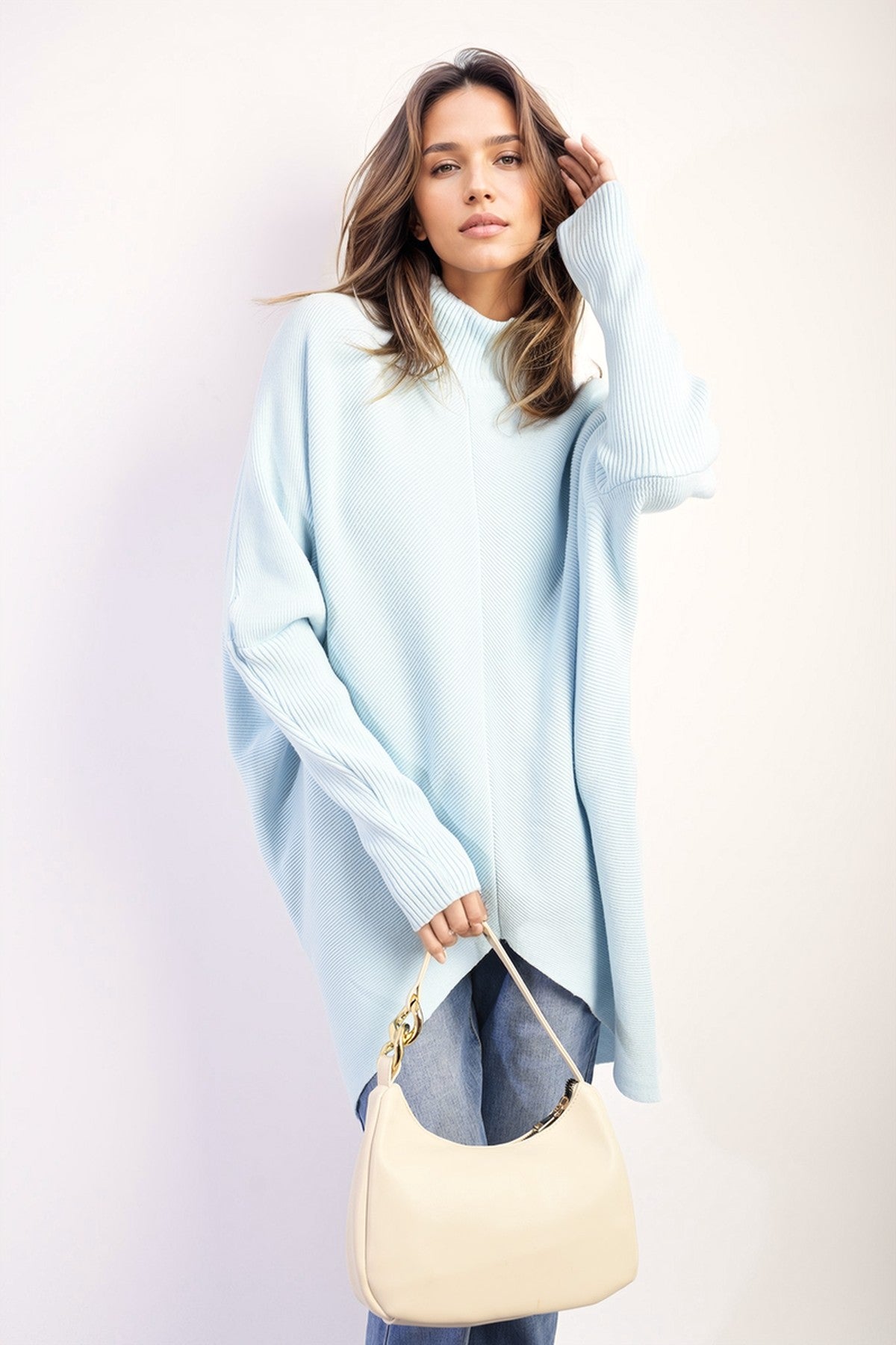 Janiyah Turtle Neck Longline Knitted Jumper - Aqua