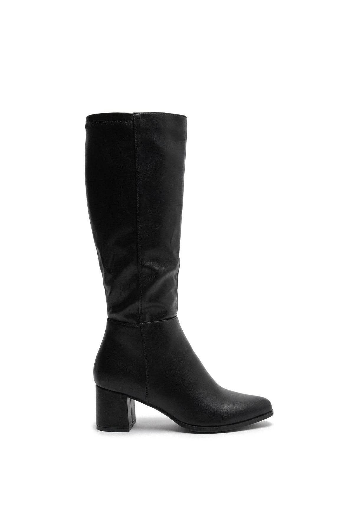 Ardina Suede Knee High Block Heel Boots - Black Pu