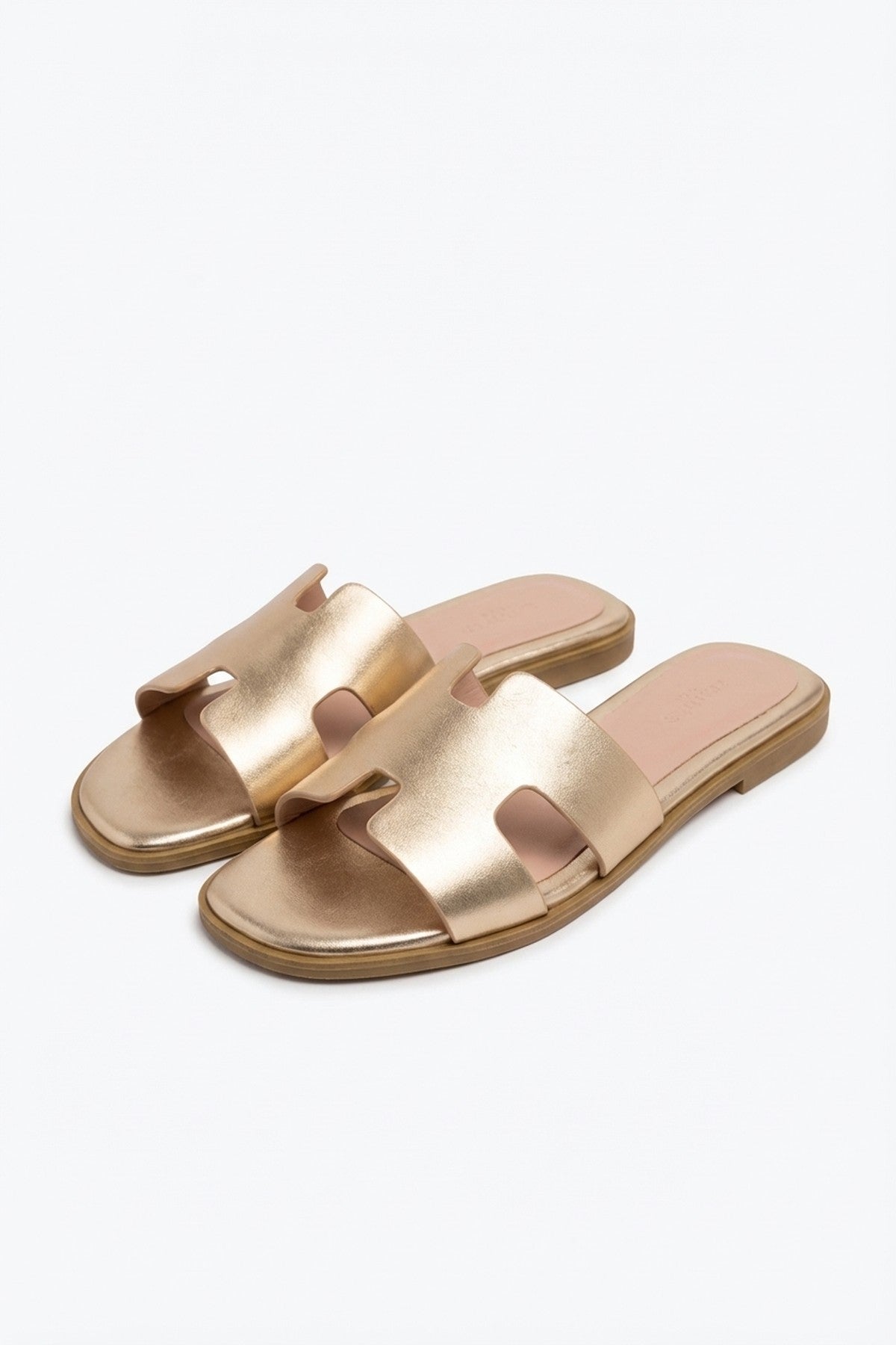 Aria Womens H-Strap Flat Slide Sandals - GOLD