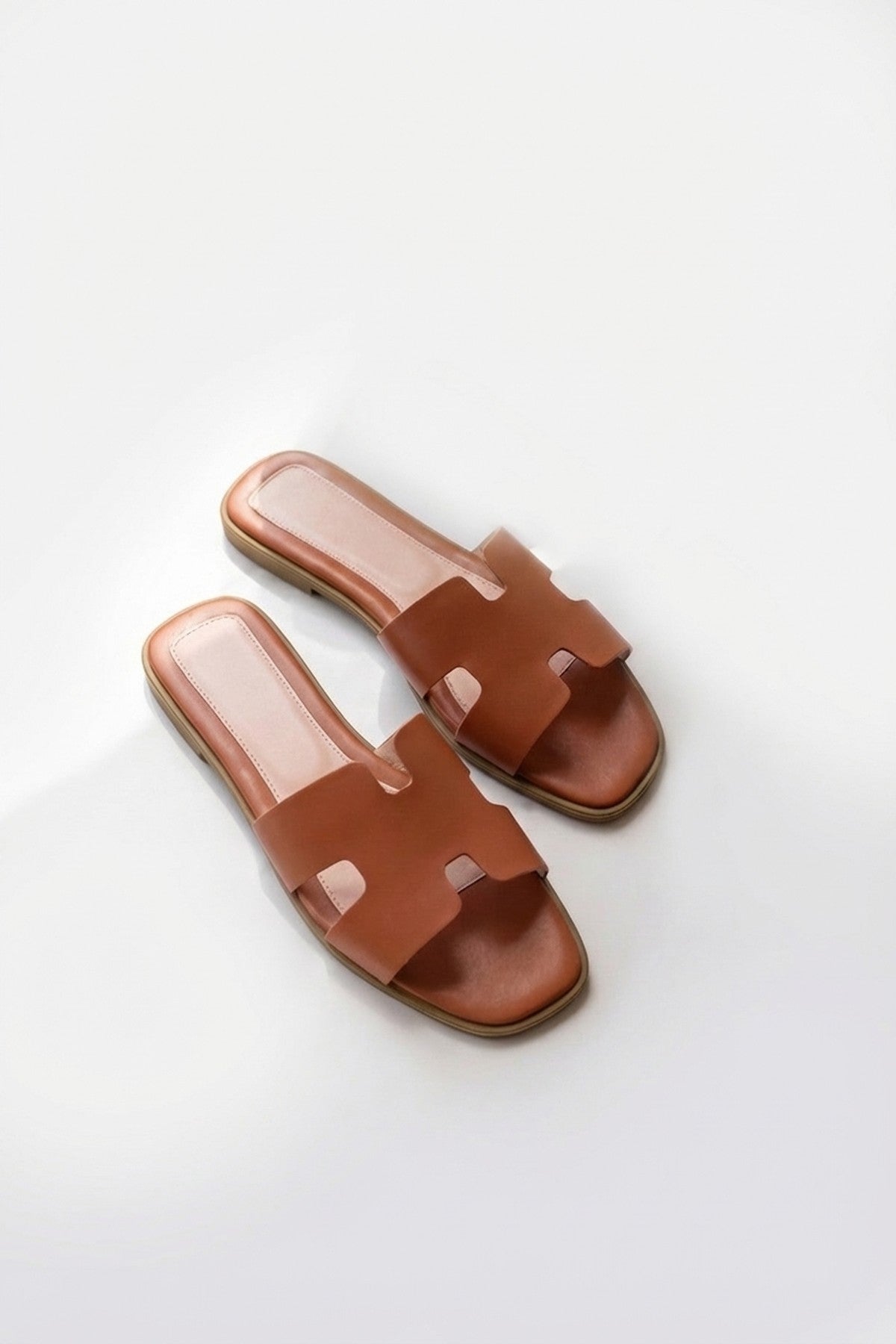 Aria Womens H-Strap Flat Slide Sandals - TAN