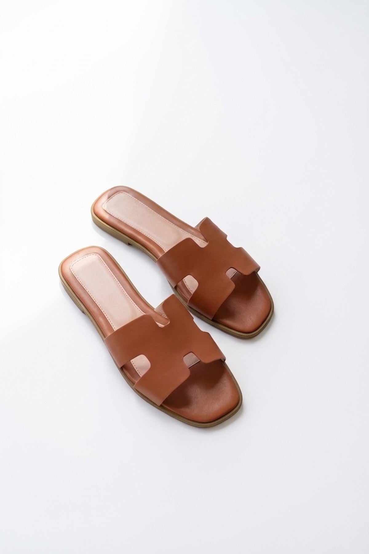 Aria Womens H-Strap Flat Slide Sandals - TAN