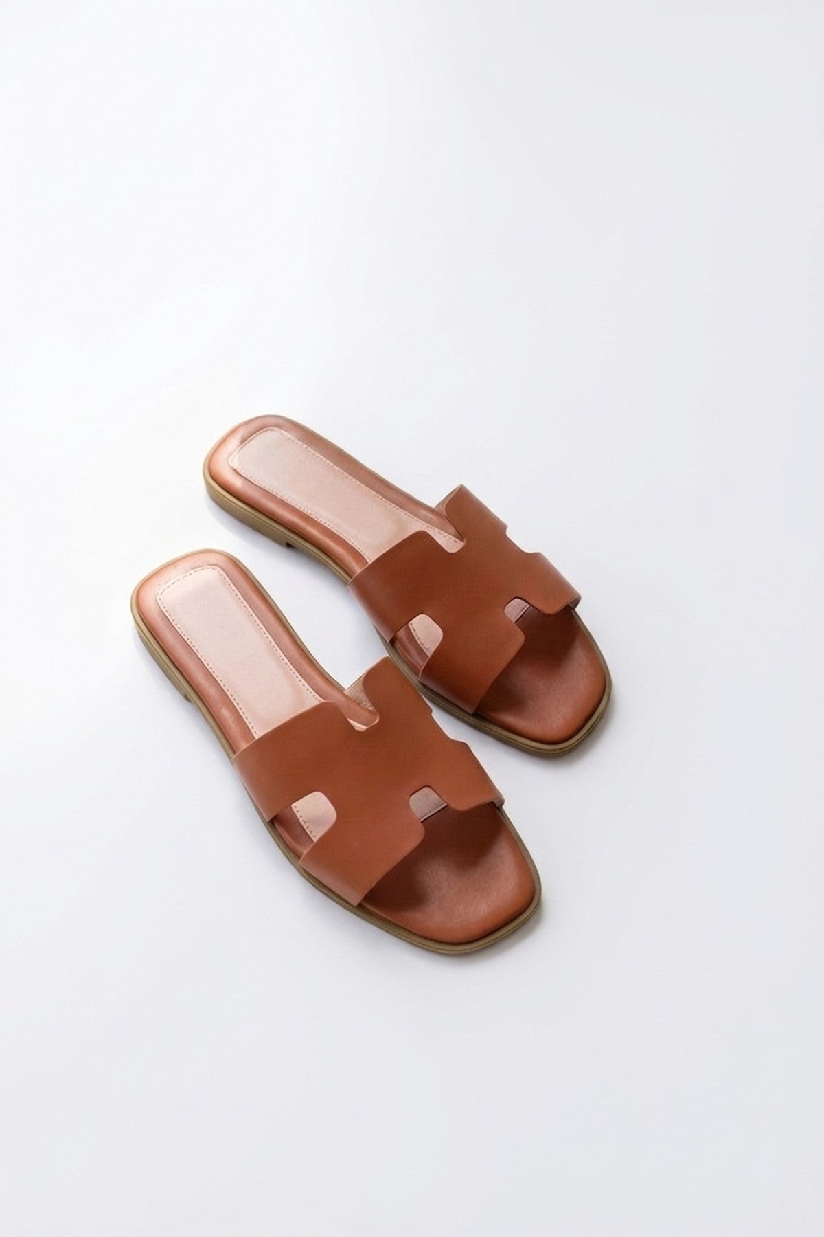 Aria Womens H-Strap Flat Slide Sandals - TAN