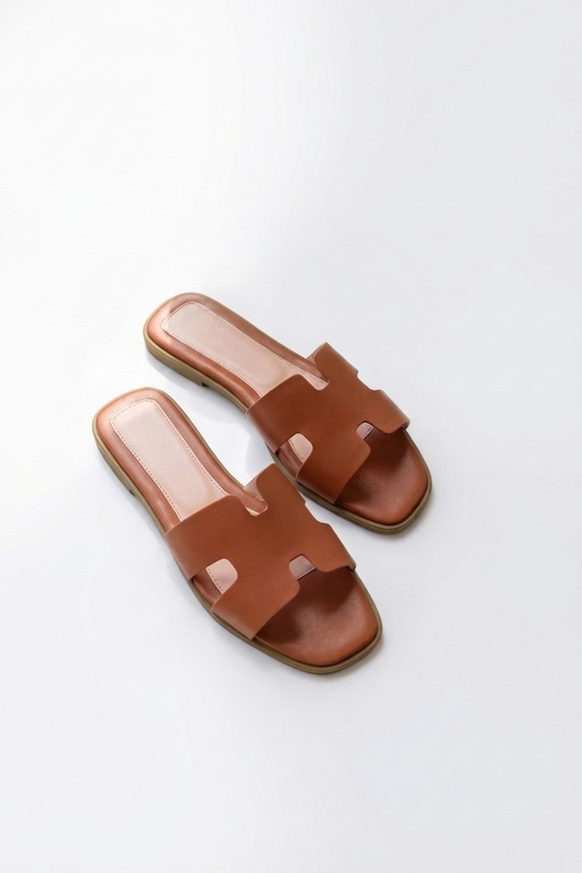 Aria Womens H-Strap Flat Slide Sandals - TAN