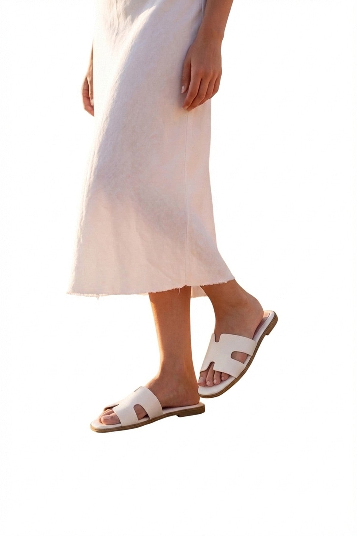 Aria Womens H-Strap Flat Slide Sandals - WHITE
