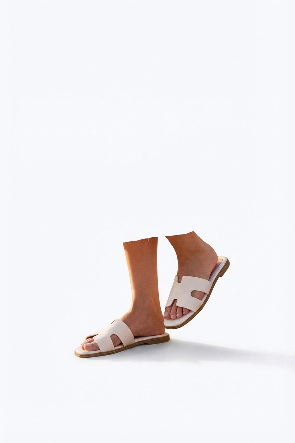 Aria Womens H-Strap Flat Slide Sandals - WHITE