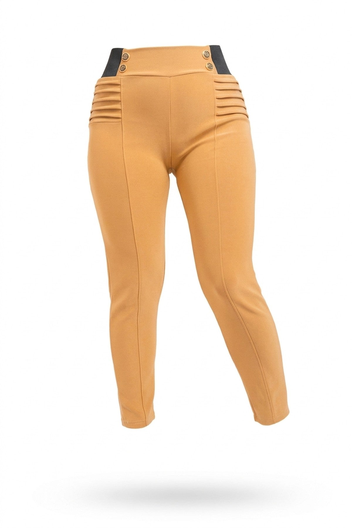 Ariah Elastic Waist Button Detail Leggings - Beige