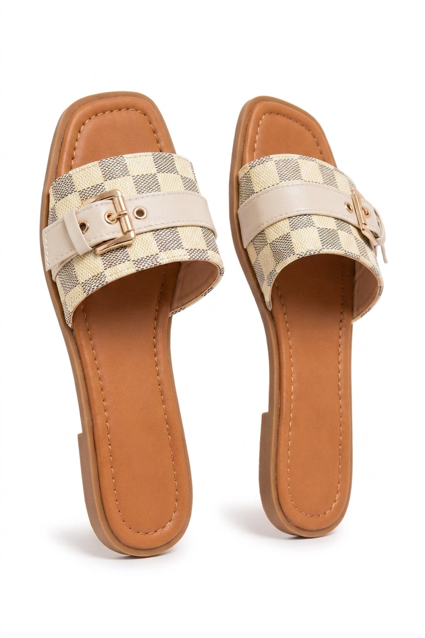 Ariah Open Toe Flat Sandals - Beige