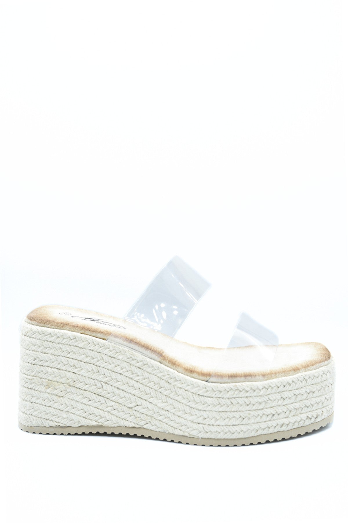 Arissa Transparent Double Strap Platform Wedge Heels - Beige