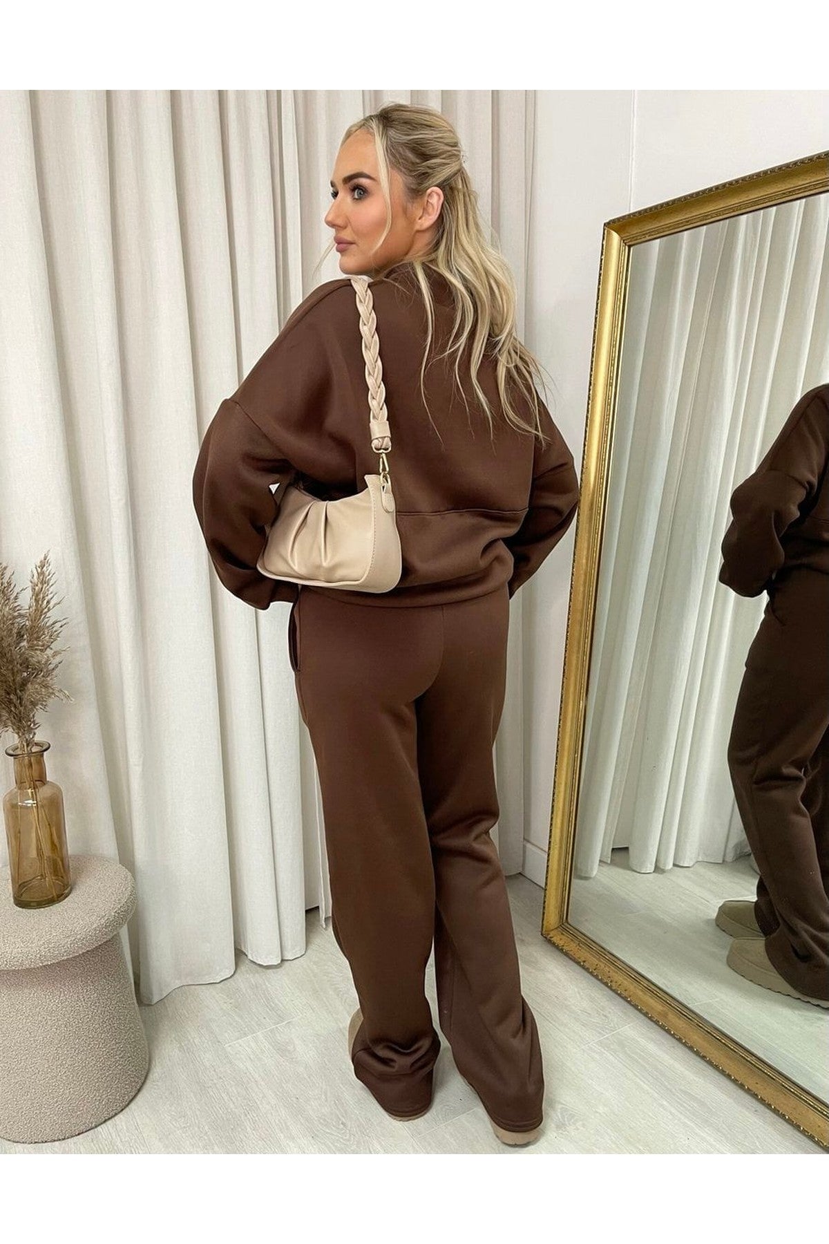 Ashlee Zip Bomber Jacket And Trouser Co-ord Set - Brown