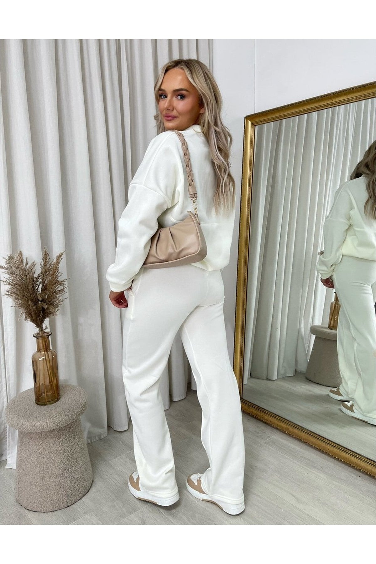 Ashlee Zip Bomber Jacket And Trouser Co-ord Set - Cream