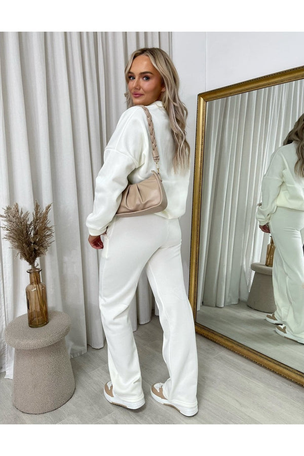 Ashlee Zip Bomber Jacket And Trouser Co-ord Set - Cream