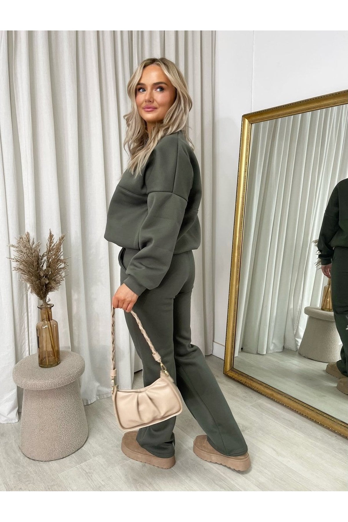 Ashlee Zip Bomber Jacket And Trouser Co-ord Set - Khaki