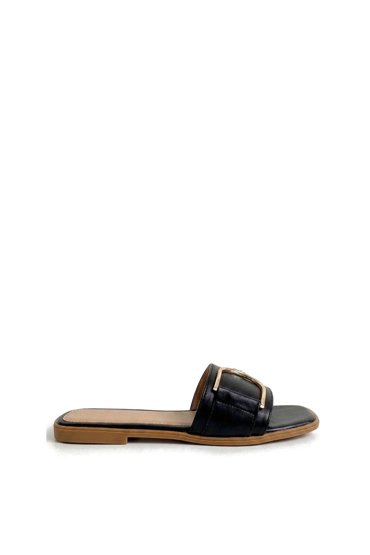 Ashleigh Gold Detail Sliders - Black