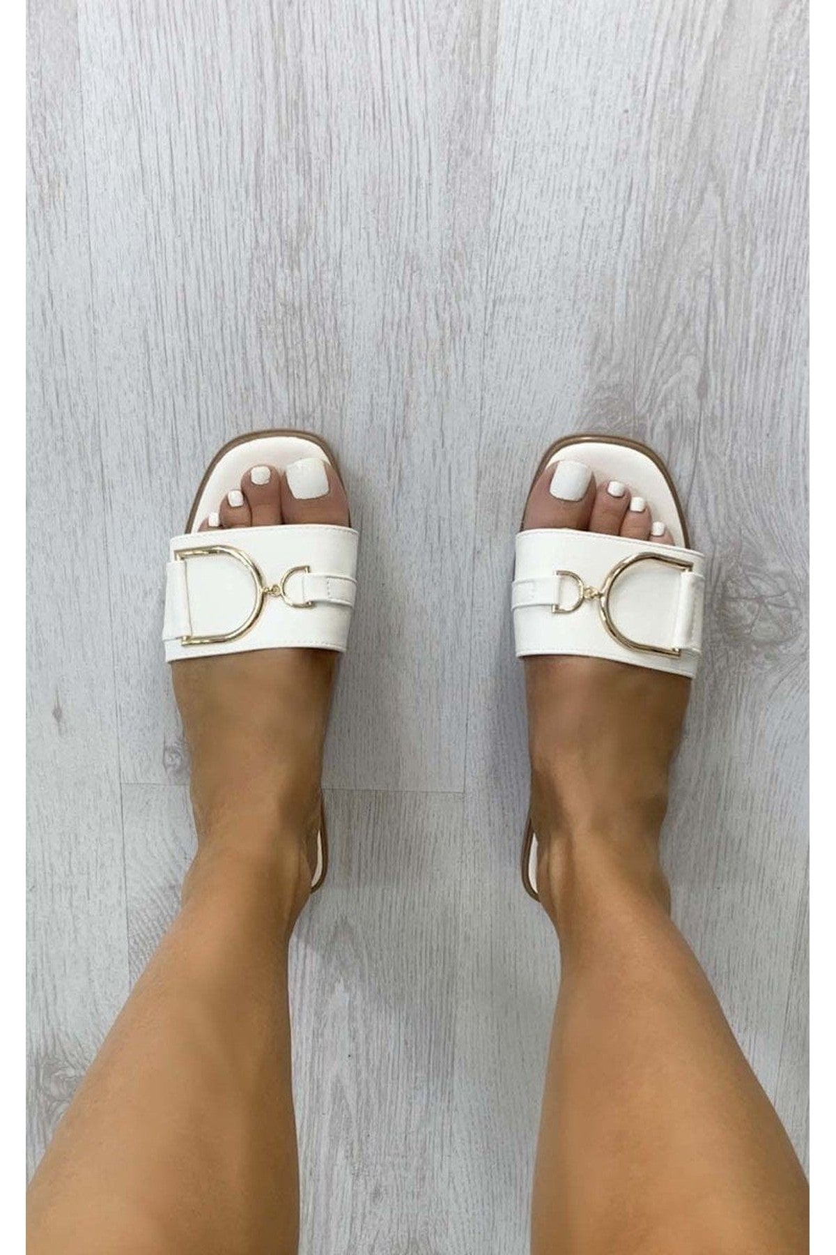 Ashleigh Gold Detail Sliders - White