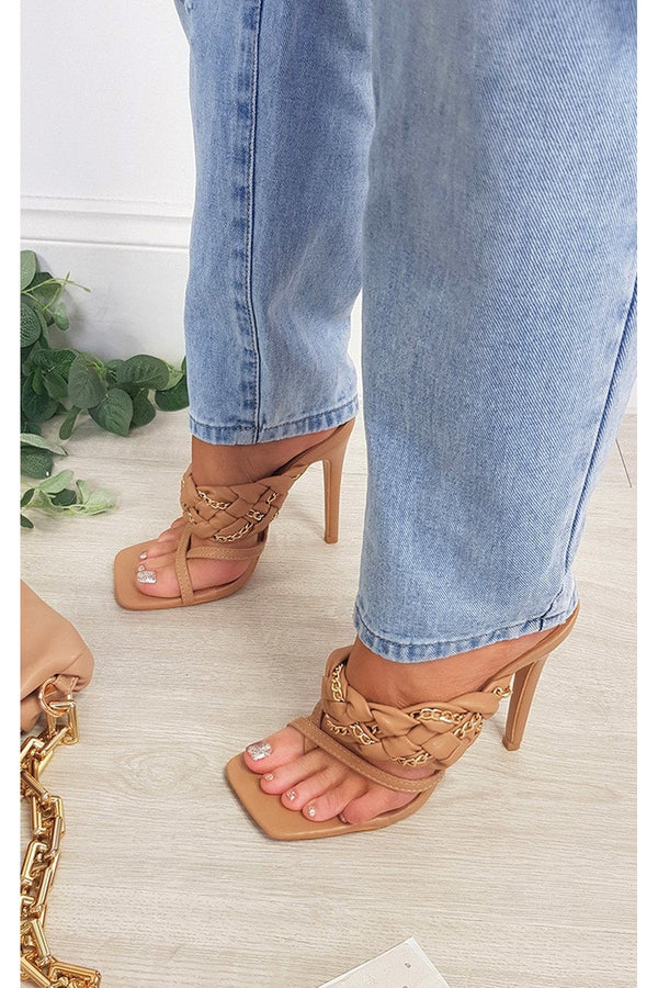 Ashley Braided Slip On Mule With Chain Detail - Mocha
