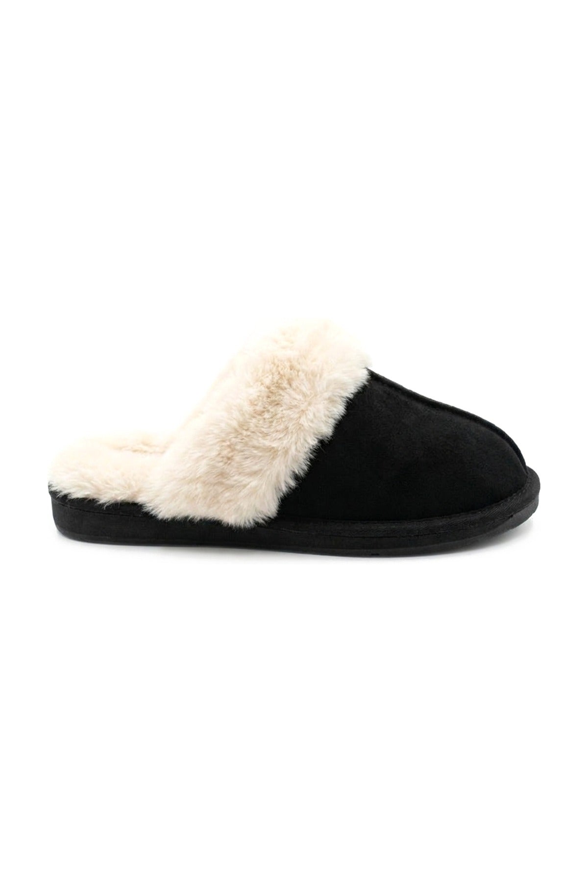 Aspen Faux Suede Mule Slippers - Black_wb