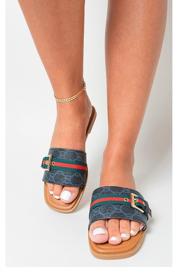 Athena Open Toe Flat Sandals - Black