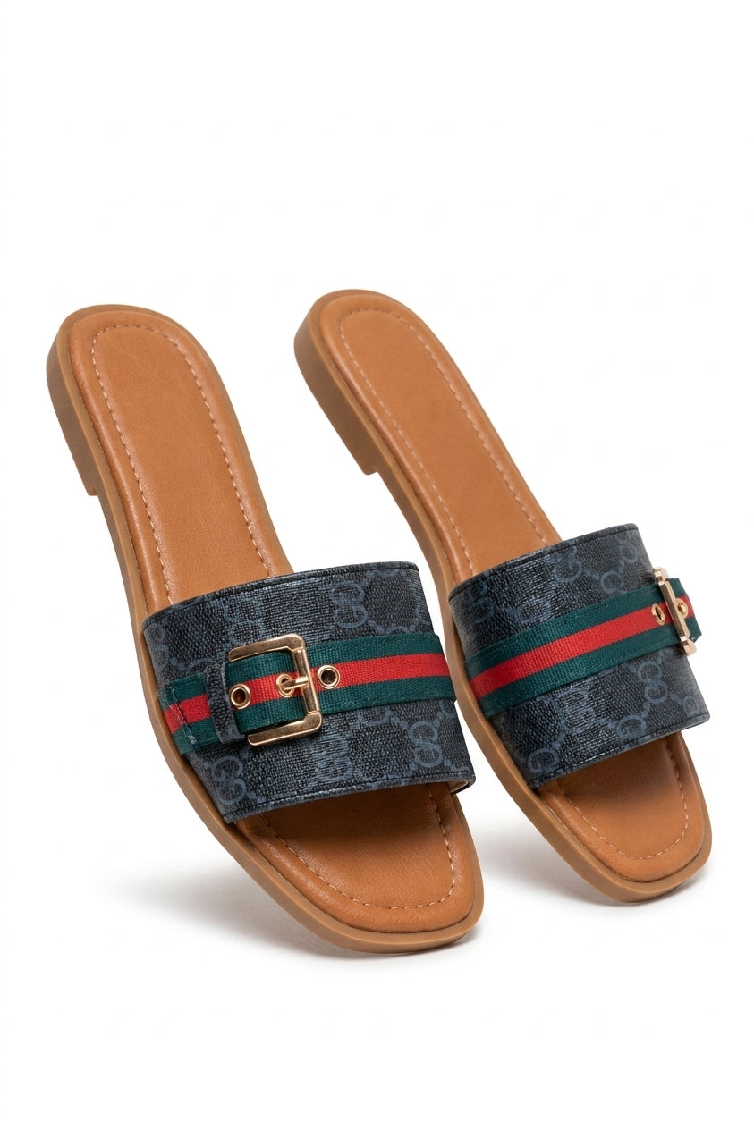 Athena Open Toe Flat Sandals - Black