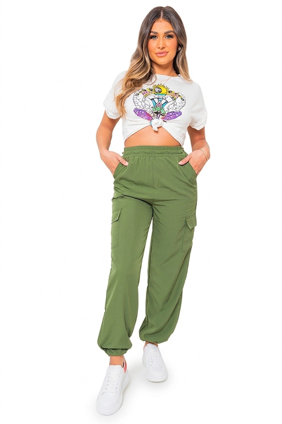 Aubree Casual Drawstring Cargo Pants - Khaki_wb