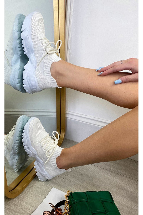 Ava Lace Up Sock Trainer - White