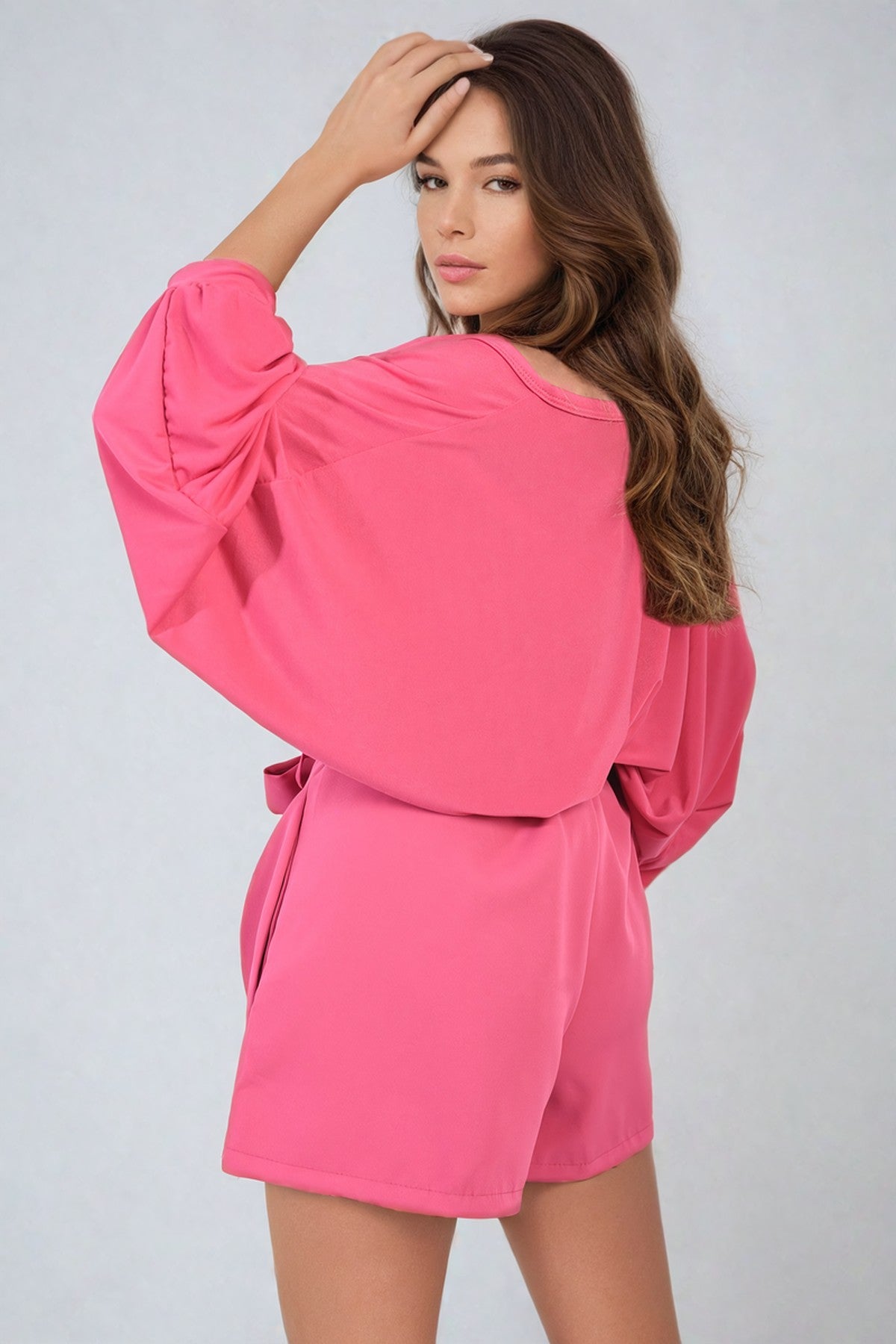Azalea High Waist Tie Belt Paper Bag Shorts - Fuschia