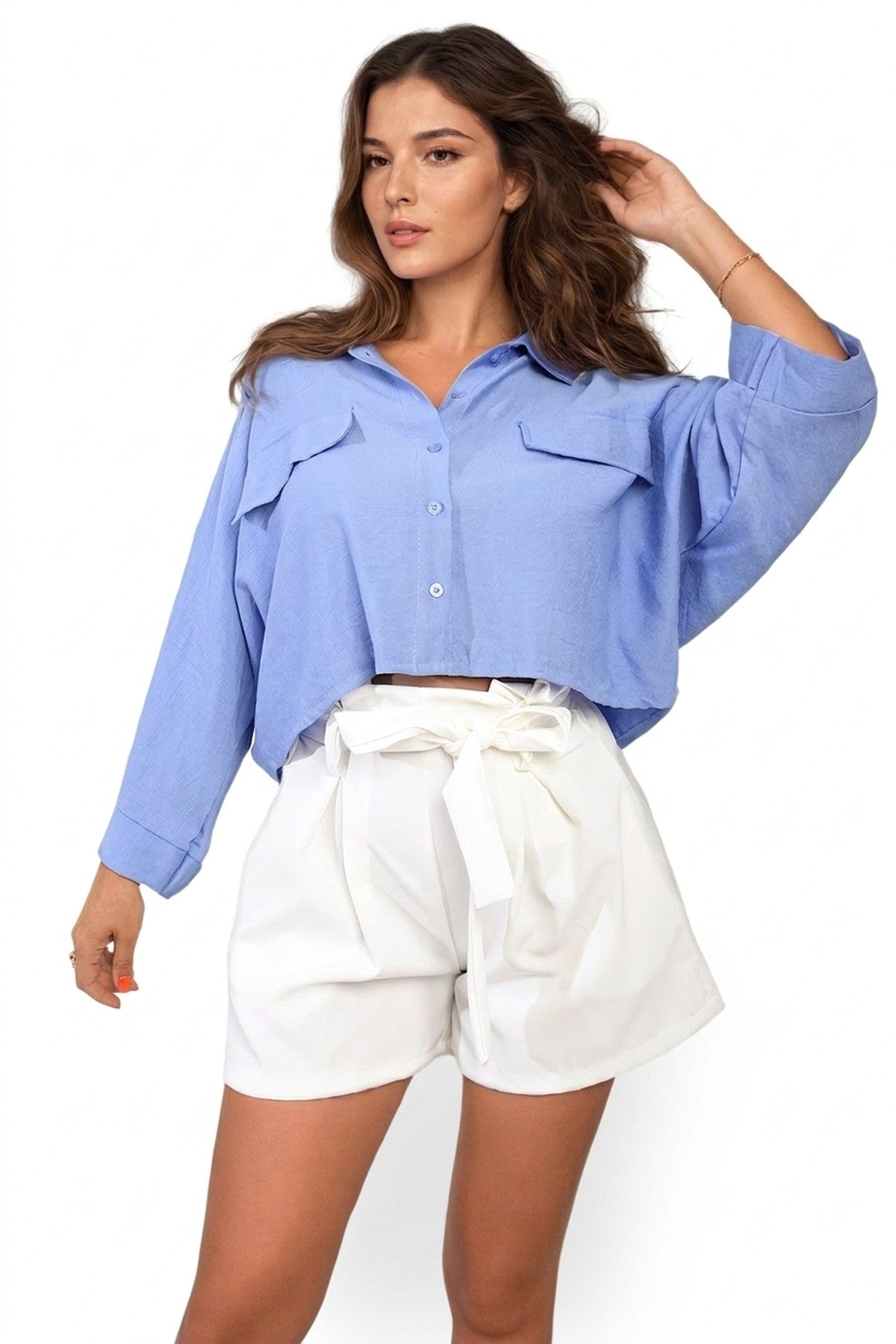 Azalea High Waist Tie Belt Paper Bag Shorts - White