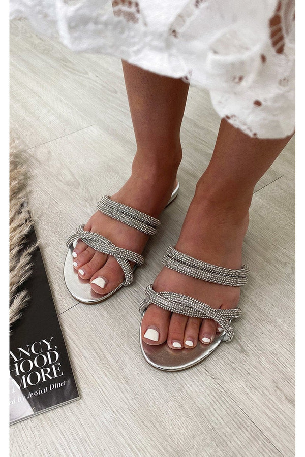 Azaria Slip On Sandals - Silver