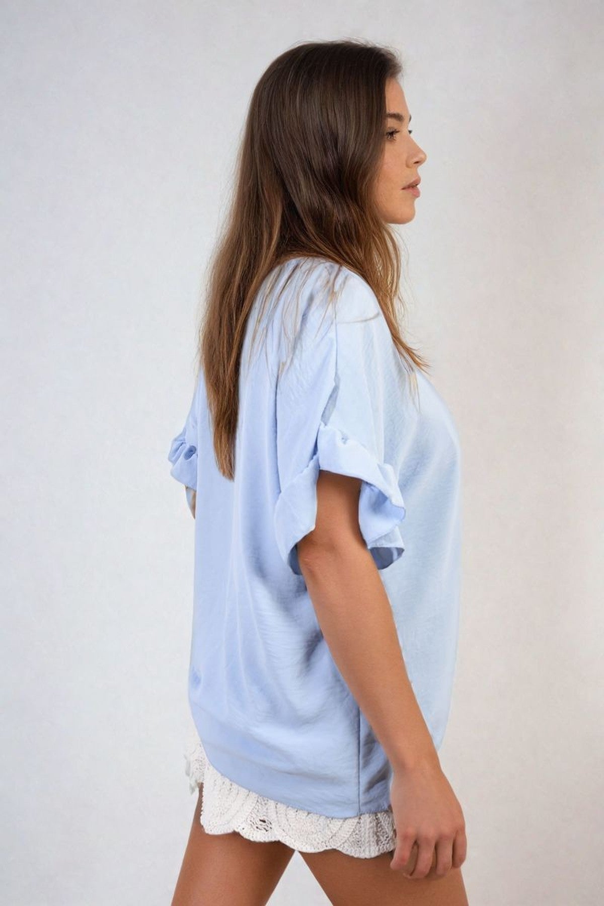 Alexandra Frill Sleeve Top - Baby Blue