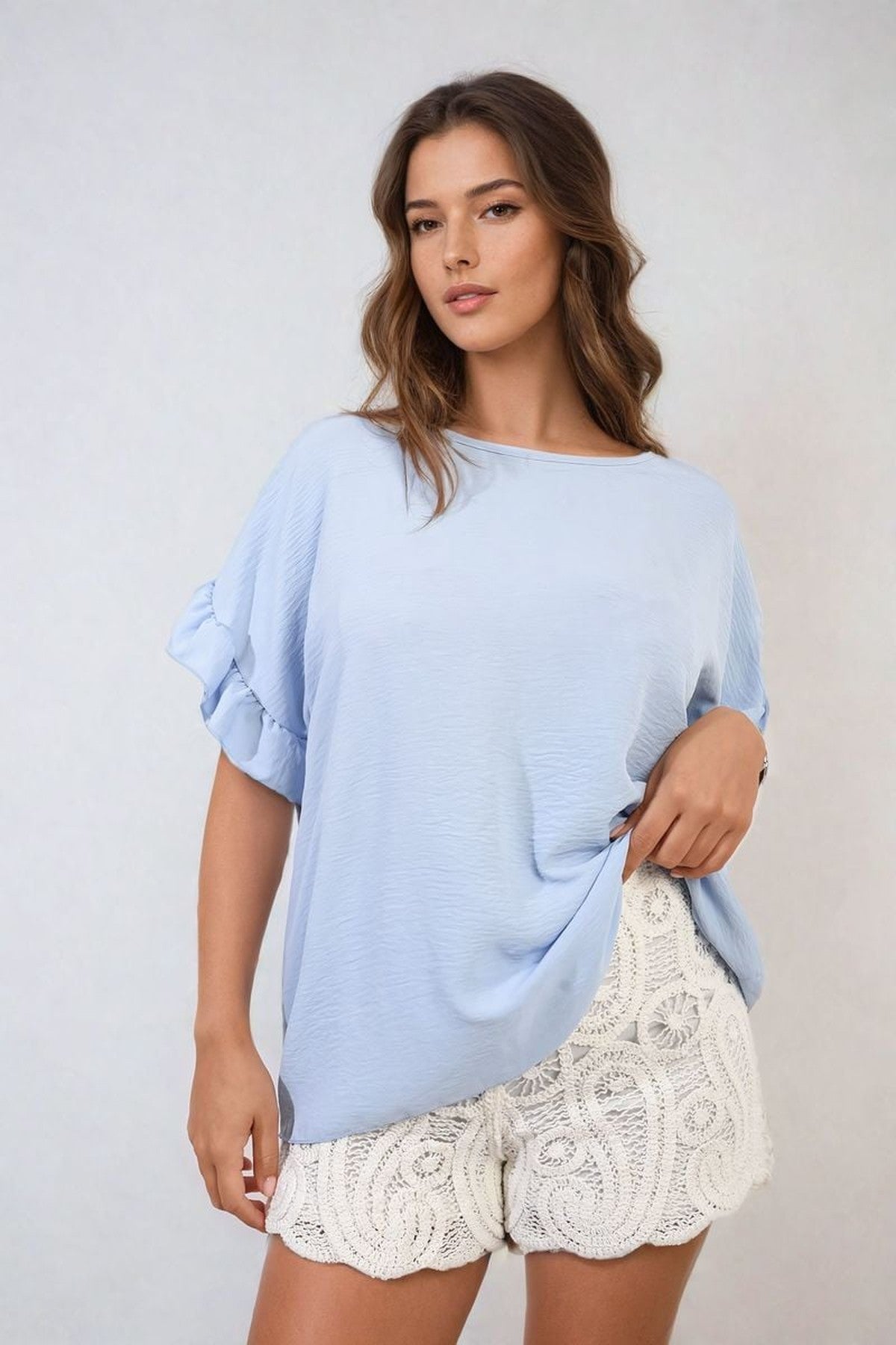 Alexandra Frill Sleeve Top - Baby Blue