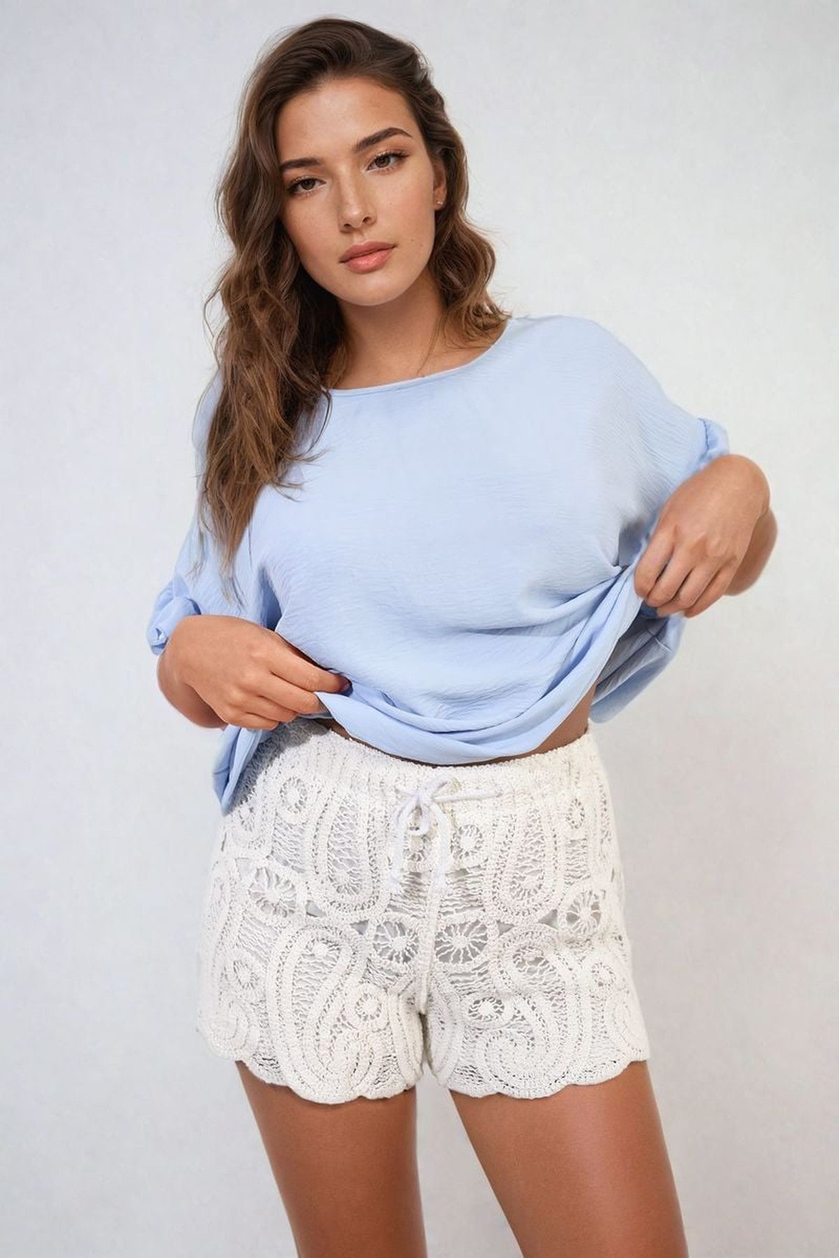 Alexandra Frill Sleeve Top - Baby Blue