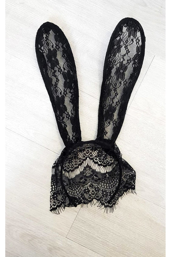 Bailey Lace Bunny Ears Headband - Black