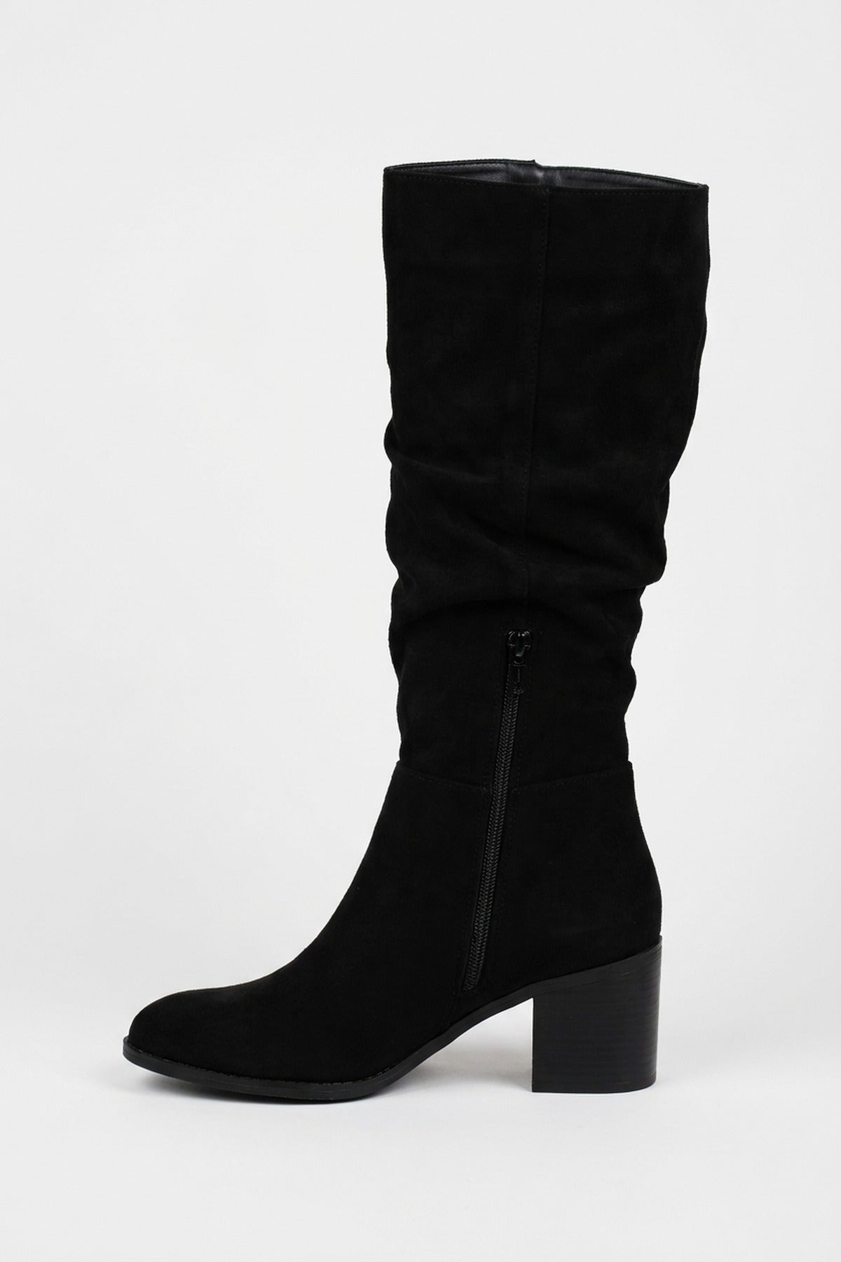 Jessa Faux Suede Slouchy Knee Boots - Black Suede